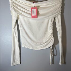 Edikted Off-Shoulder White Long Sleeve Top